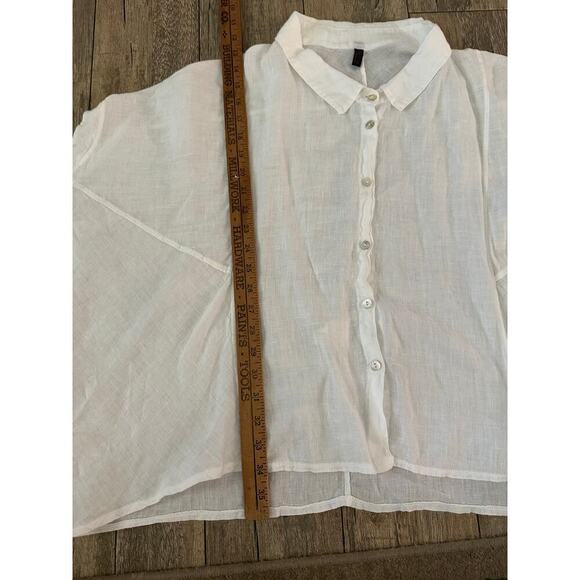 Inizio Women's White 100% Linen made in Italy Button Up Cropped Top Size Small - Picture 8 of 10